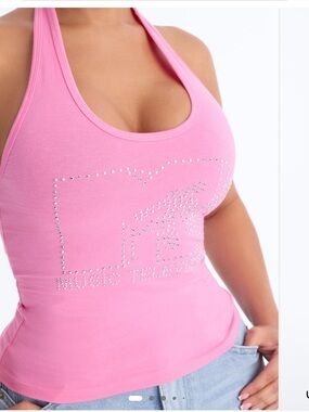 MTV Fashion Nova Pink Rhinestone Halter Camisole